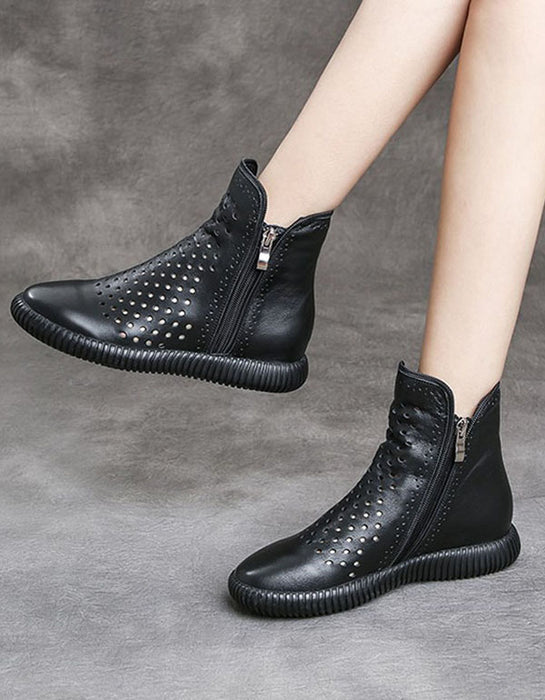 Breathable Summer Retro Leather Hollow Boots — Obiono