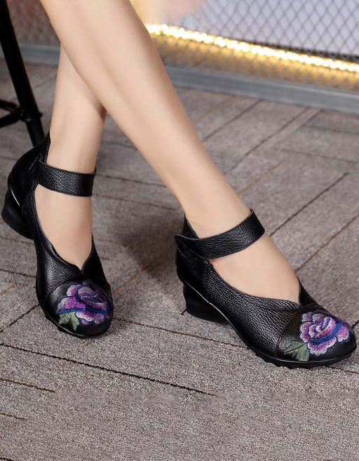 Women Shoes Vintage Heels Ethnic Print Sandals Ankle Strap High Heels 6.5 |  eBay