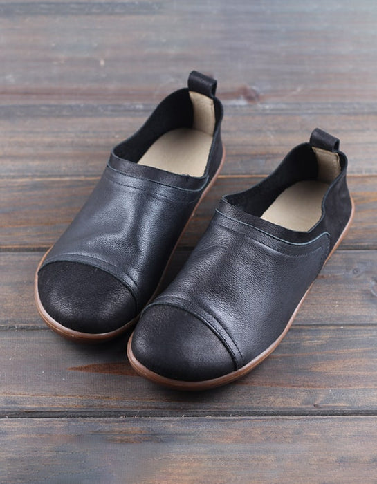 Comfortable Handmade Retro Leather Slip-on Flats — Obiono