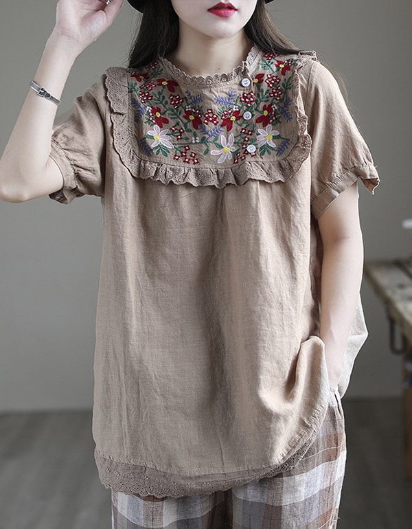 Summer Retro Embroidery Linen Shirt — Obiono