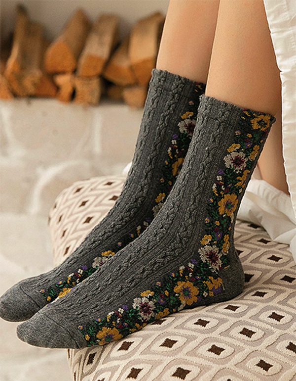 4 Pairs Vintage Socks Women's Long Tube Socks Floral — Obiono