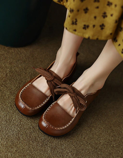 Retro Style Cognac Brown Genuine Leather Mary Jane Heels Shoes Gift for Her  Boho Style Shoes Nature Lover 
