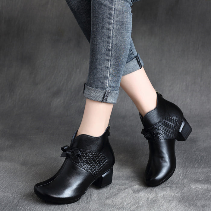 Handmade Retro Mid-Heel Chunky Boots — Obiono