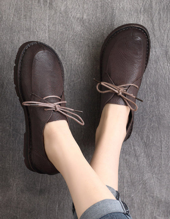 Handmade Soft Leather Lace-up Retro Flat Shoes — Obiono