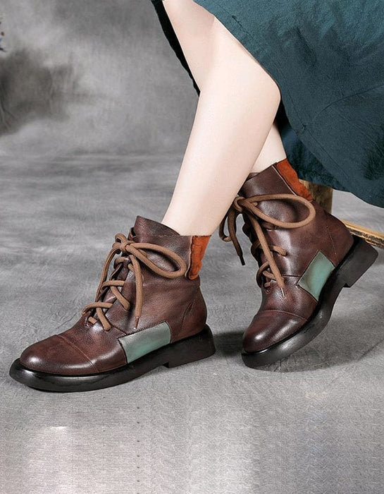 Handmade Stitching Leather Short Boots — Obiono