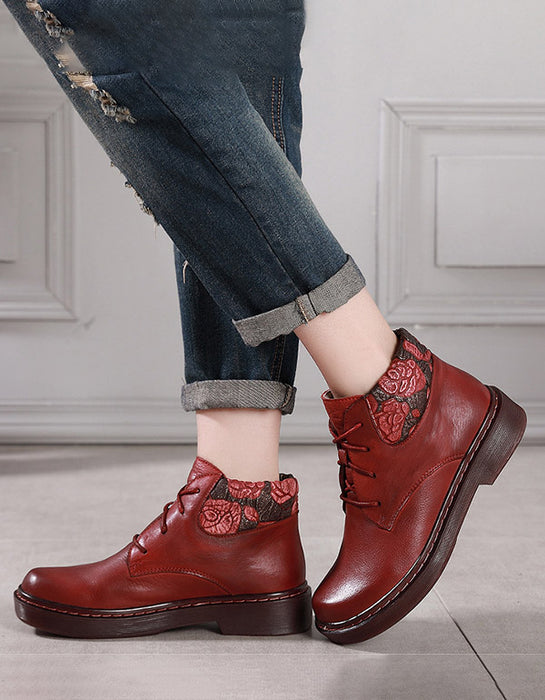 Autumn Winter Lace-Up leather Hand-Stitched Retro Boots — Obiono