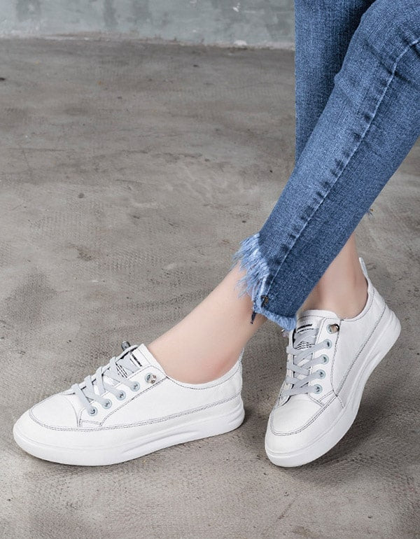 OBIONO White Leather Sneakers For Women — Obiono