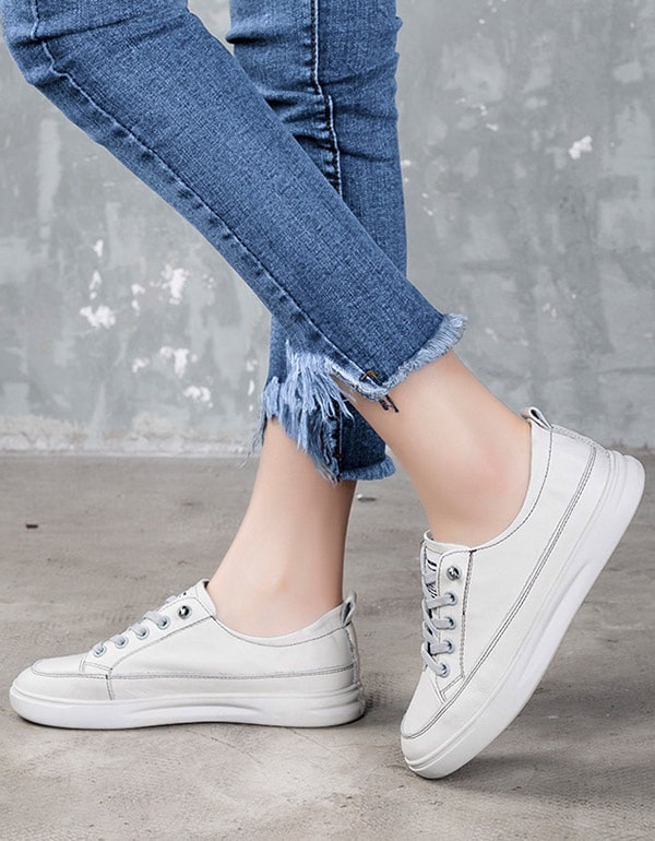 OBIONO White Leather Sneakers For Women — Obiono