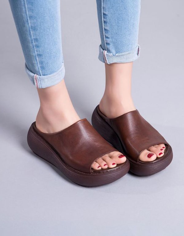 Open Toe Retro Leather Summer Slippers Sandals — Obiono