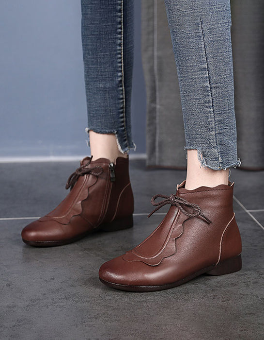 Handmade Soft Leather Lace-up Retro Boots — Obiono