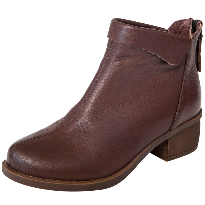 Retro Leather Chunky Heel Women's Boots — Obiono
