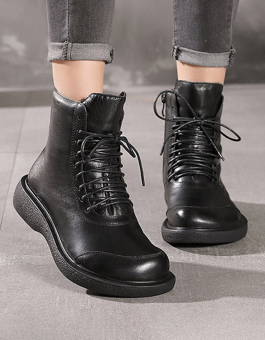 Retro Leather Handmade Lace-up Ankle Boots — Obiono