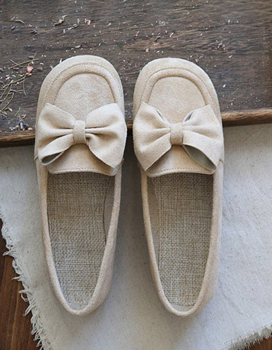 Round Head Bowknot Soft Suede Flat Shoes
