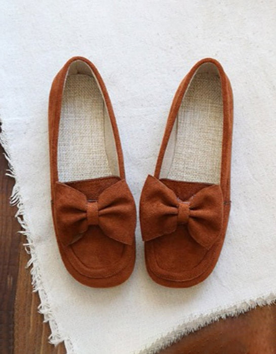 Round Head Bowknot Soft Suede Flat Shoes