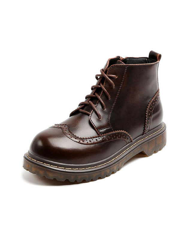 Round Toe British Brogue Style Lace Up Mary Jane Boots 41 — Obiono