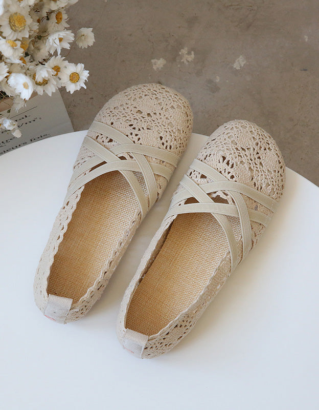 Soft Bottom Front Strappy Lace Flats — Obiono