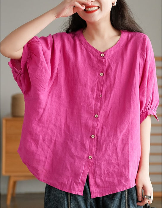 Spring Women's Lantern-sleeve Linen Shirt — Obiono