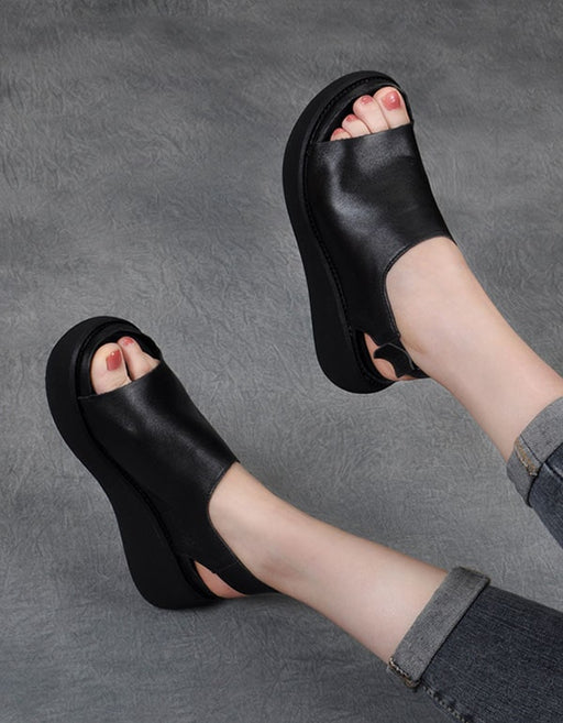 Summer Retro Leather Open Toe Wedge Heel Sandals June New 2020 67.70