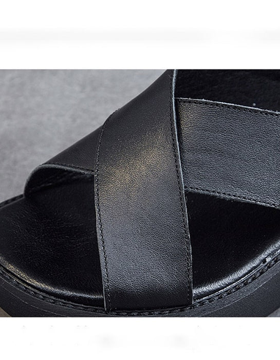 Summer Retro Leather Slip On Platform Sandals — Obiono