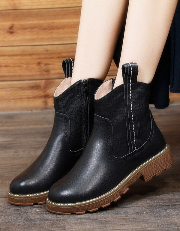 Thick-heel Handmade Retro Leather Marten Boots — Obiono