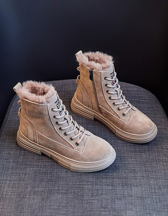 Fur Inner Lace-up Winter Suede Snow Boots — Obiono