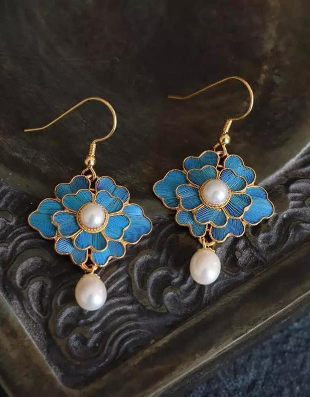 Handmade Vintage Blue Gold-plated Earrings — Obiono