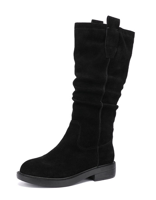 Winter Suede Wide Calf Black Long Boots — Obiono