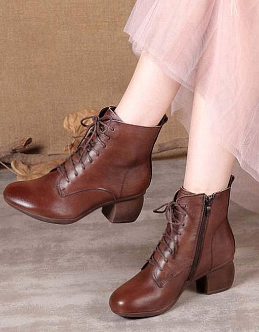 Retro Leather Lace-up Chunky Heels Boots Feb Shoes Collection 2022 94.00