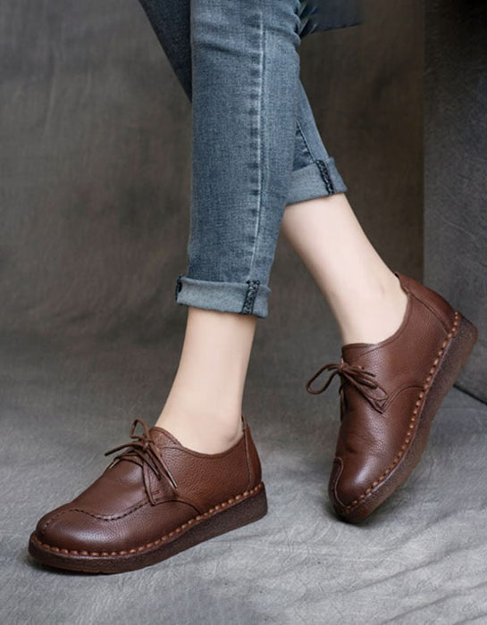 Handmade Lace-Up Soft Leather Retro Flat Shoes 41-42 — Obiono